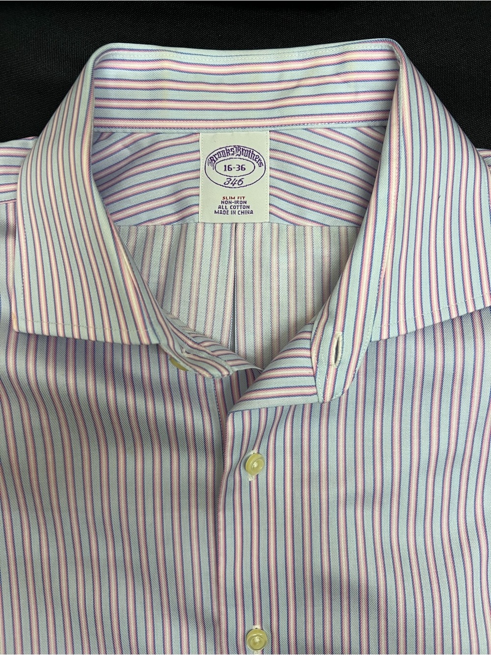 Brooks Brothers 346 Pink Blue Striped Dress Shirt Men’s 16 36 slim fit